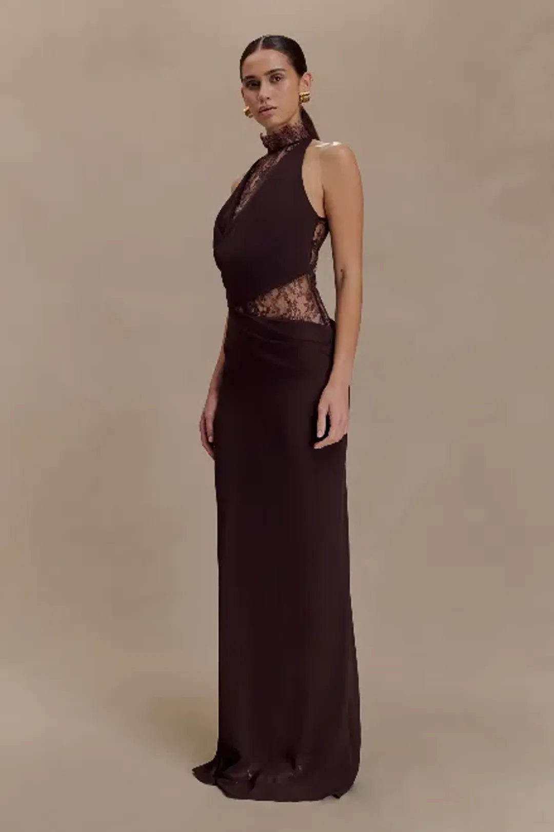 Meshki Arra Chiffon And Lace Halter Maxi Dress - Size M for rent on The Volte - main image