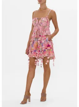 Camilla Gathered Bust Tiered Mini Dress Pink Size 18 for rent on The Volte - image 2
