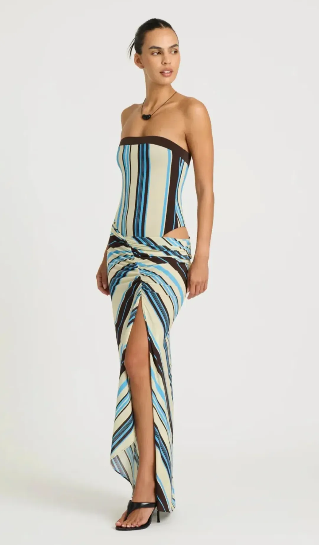 BENNI Rumi Strapless Maxi Dress in Ocean Stripe for rent on The Volte - main image