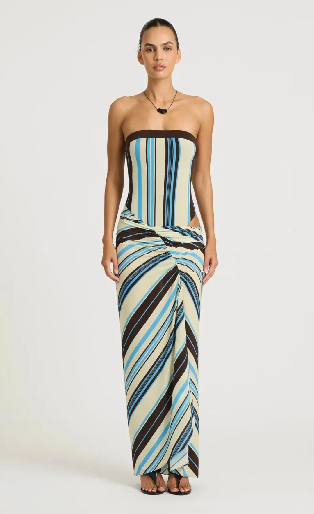 BENNI Rumi Strapless Maxi Dress in Ocean Stripe for rent on The Volte - main image