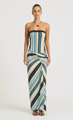 BENNI Rumi Strapless Maxi Dress in Ocean Stripe for rent on The Volte - image 1