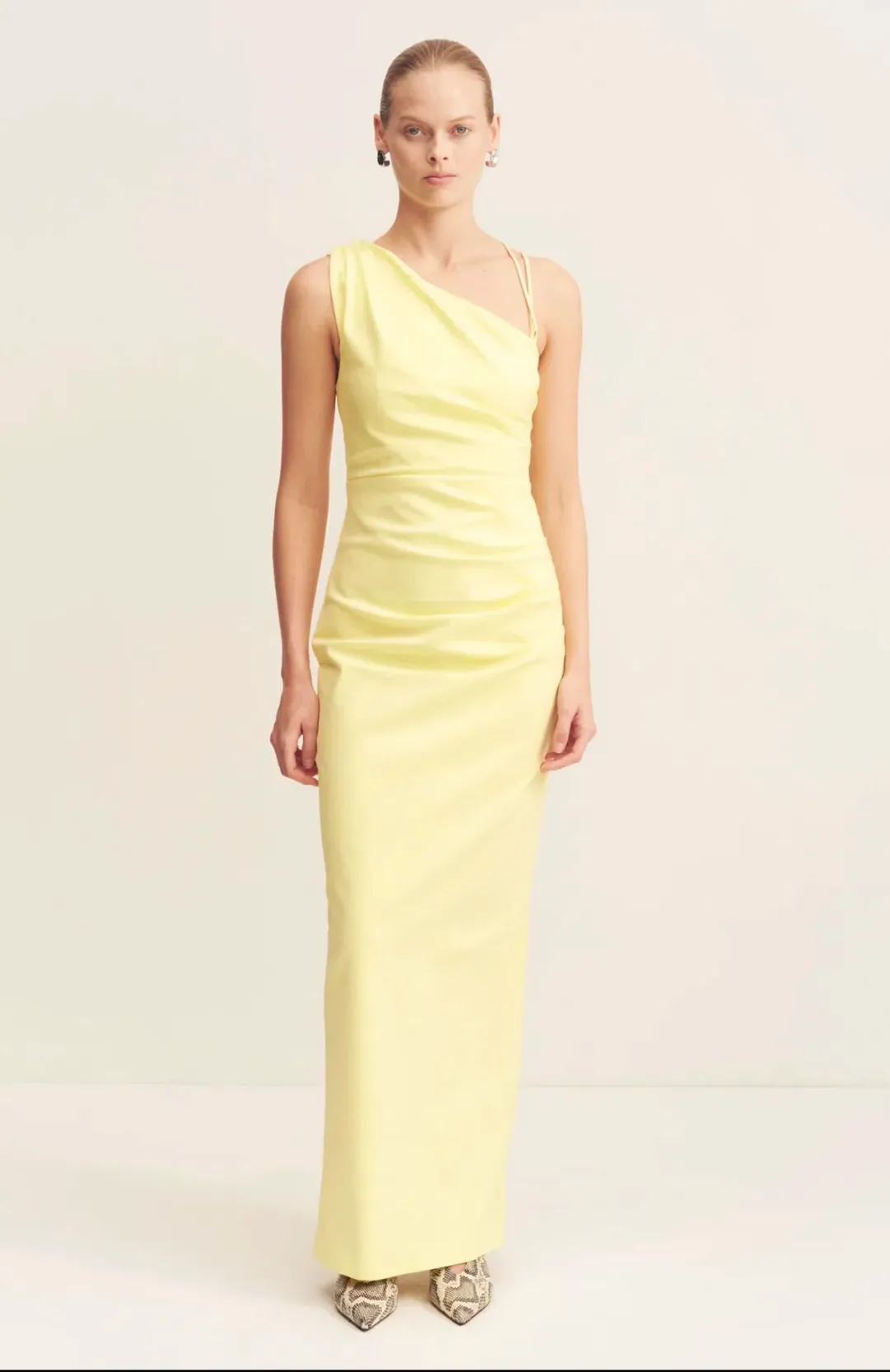 Shona Joy Lani Asymmetrical Gathered Maxi Dress Lemonade Size 14 for rent on The Volte - main image