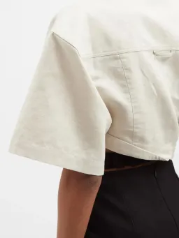 Jacquemus Capri Cotton And Linen-Blend Cropped Beige Shirt Size 38 / AU 10 for rent on The Volte - image 2