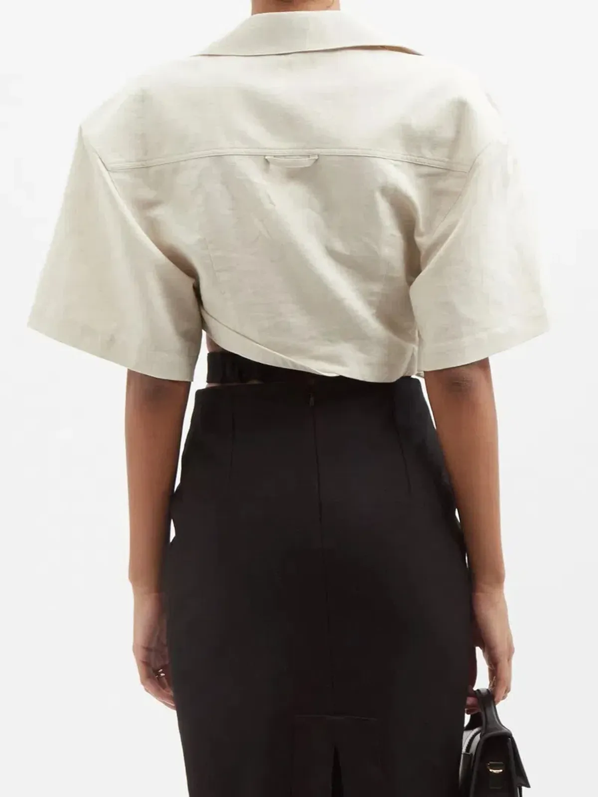 Jacquemus Capri Cotton And Linen-Blend Cropped Beige Shirt Size 38 / AU 10 - Image 3