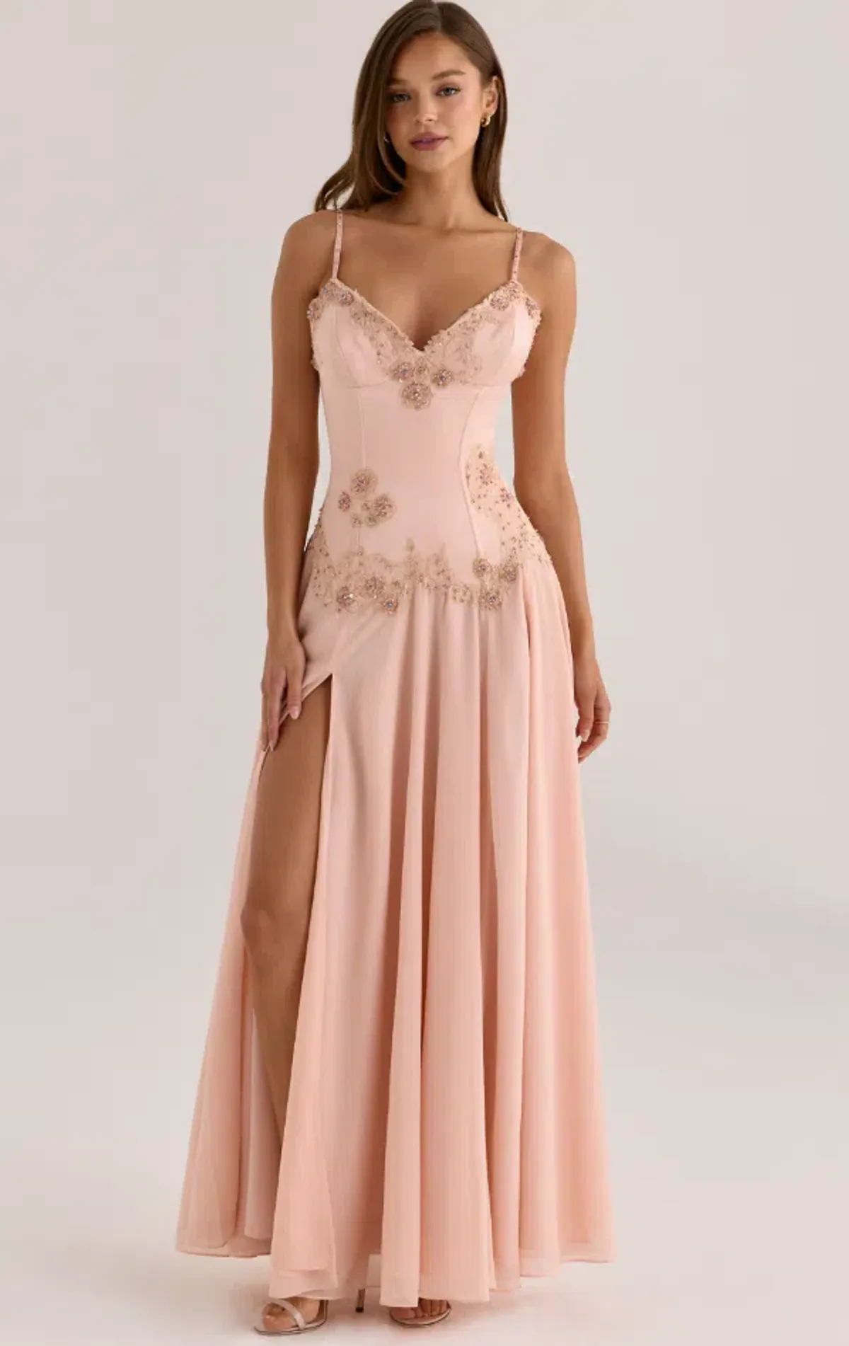 House of CB Saloma blush satin custom hand beaded embellished maxi dress - limited edition Regular Cup Size S - Image 1