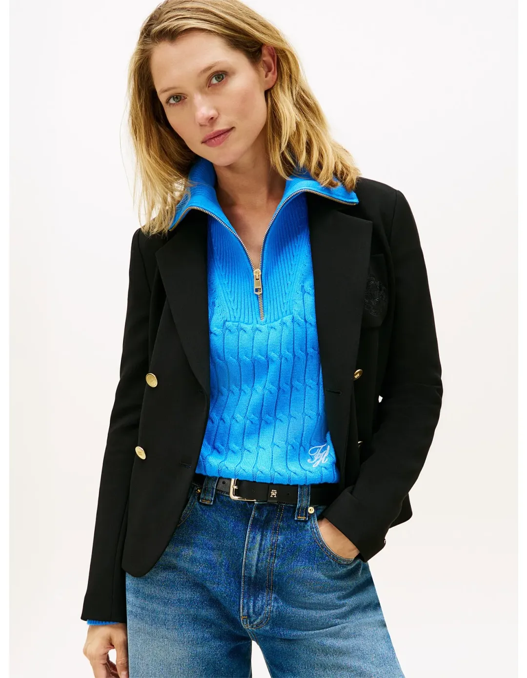 Tommy Hilfiger TH Crest Embroidery Slim Fit Blazer Size 36 EU Black for rent on The Volte - main image