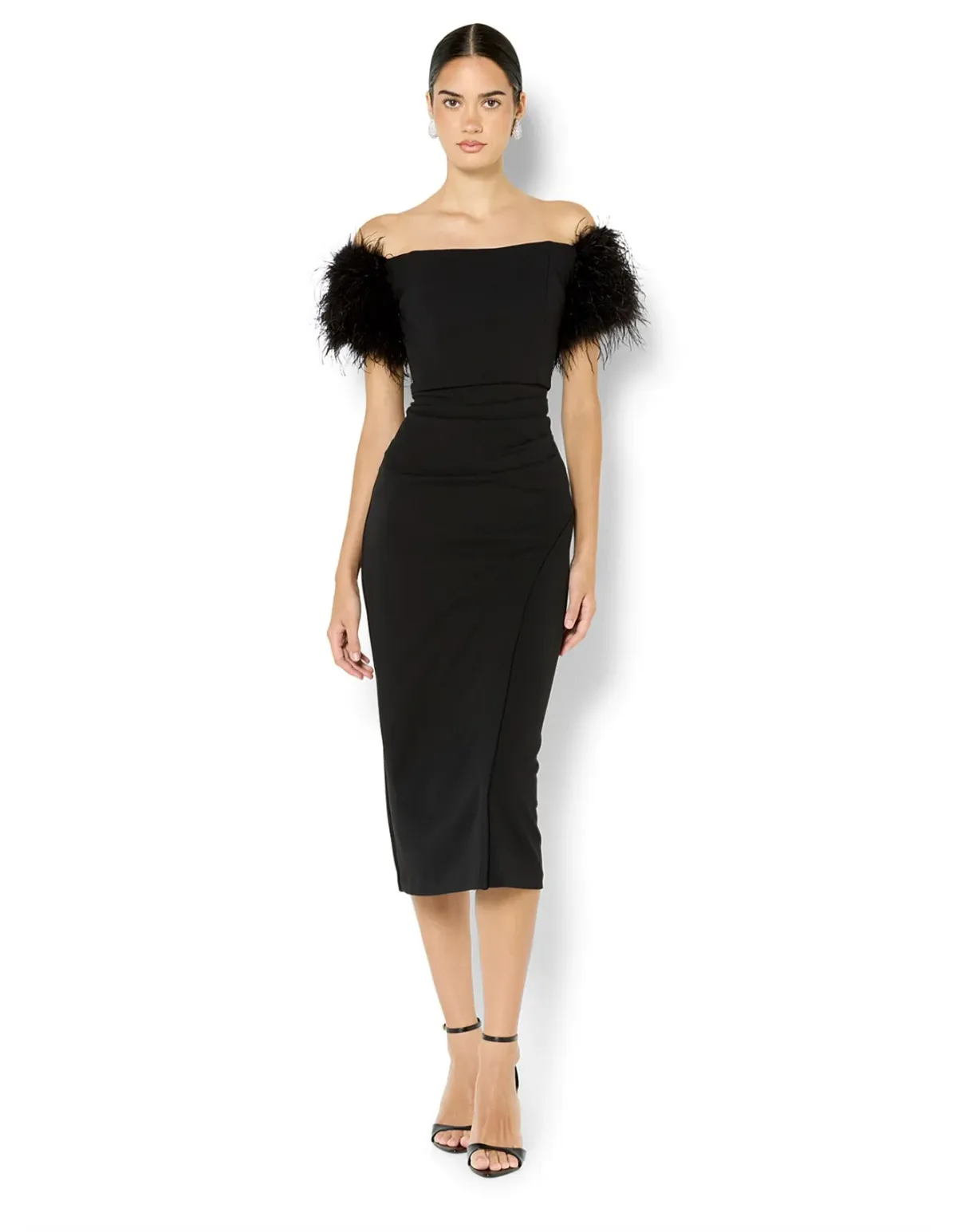 Montique Enora Feather Trim Cocktail Dress Size 10 AU Black for rent on The Volte - main image