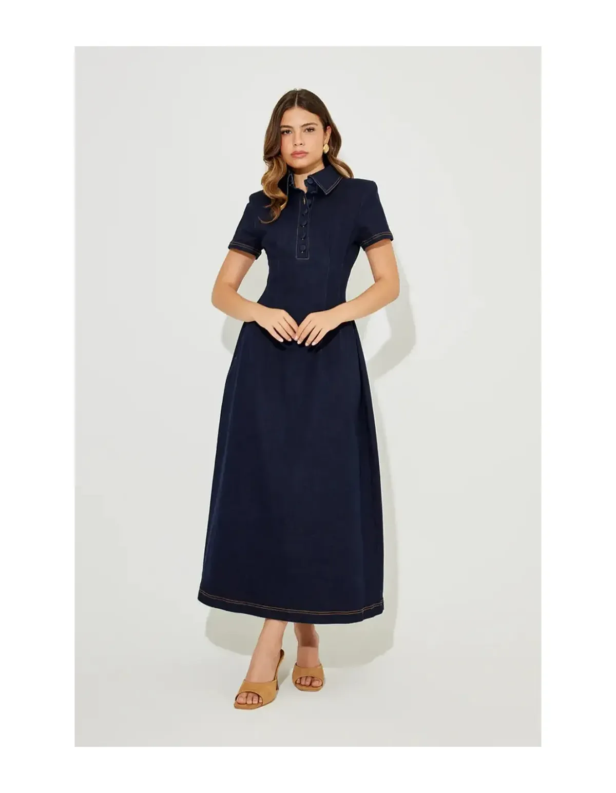 Odd Muse Ultimate Muse Denim Collared Midi Dress Size S Blue for rent on The Volte - main image