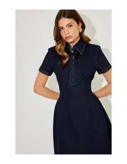 Odd Muse Ultimate Muse Denim Collared Midi Dress Size S Blue for rent on The Volte - image 3
