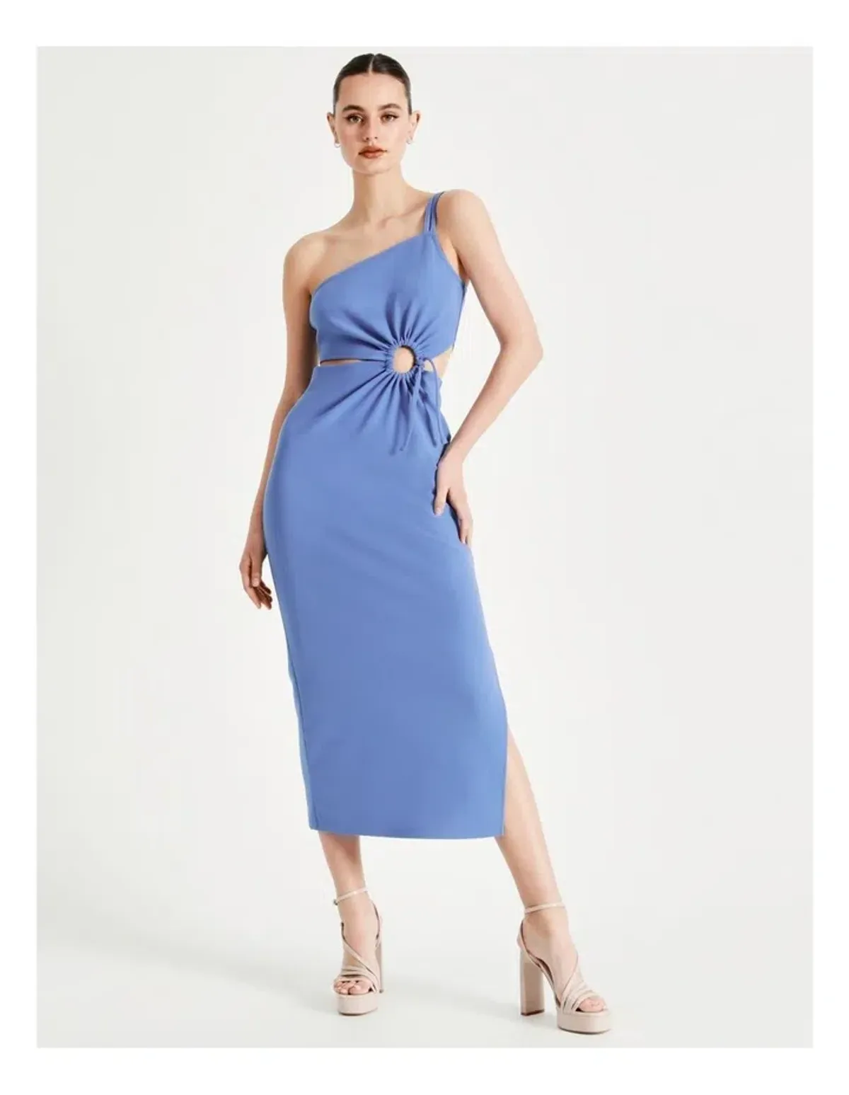 Miss Shop One Shoulder Midi Dress Blue Size 10 - Image 1