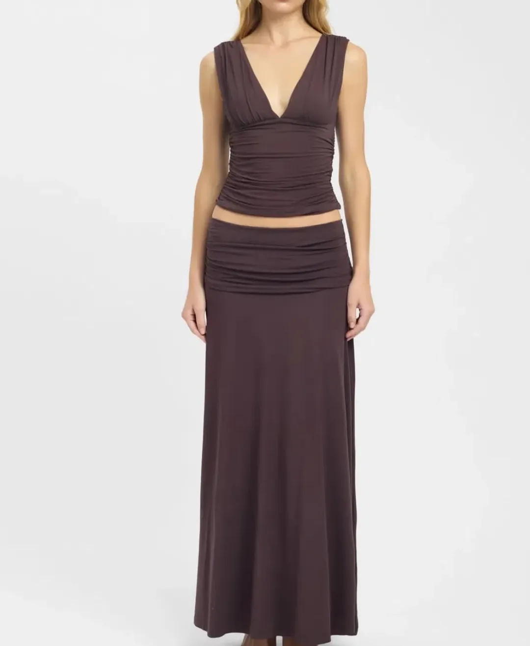 KOOKAI SOLIS TOP & ARLO MAXI SKIRT DARK MAHOGANY 6 for rent on The Volte - main image