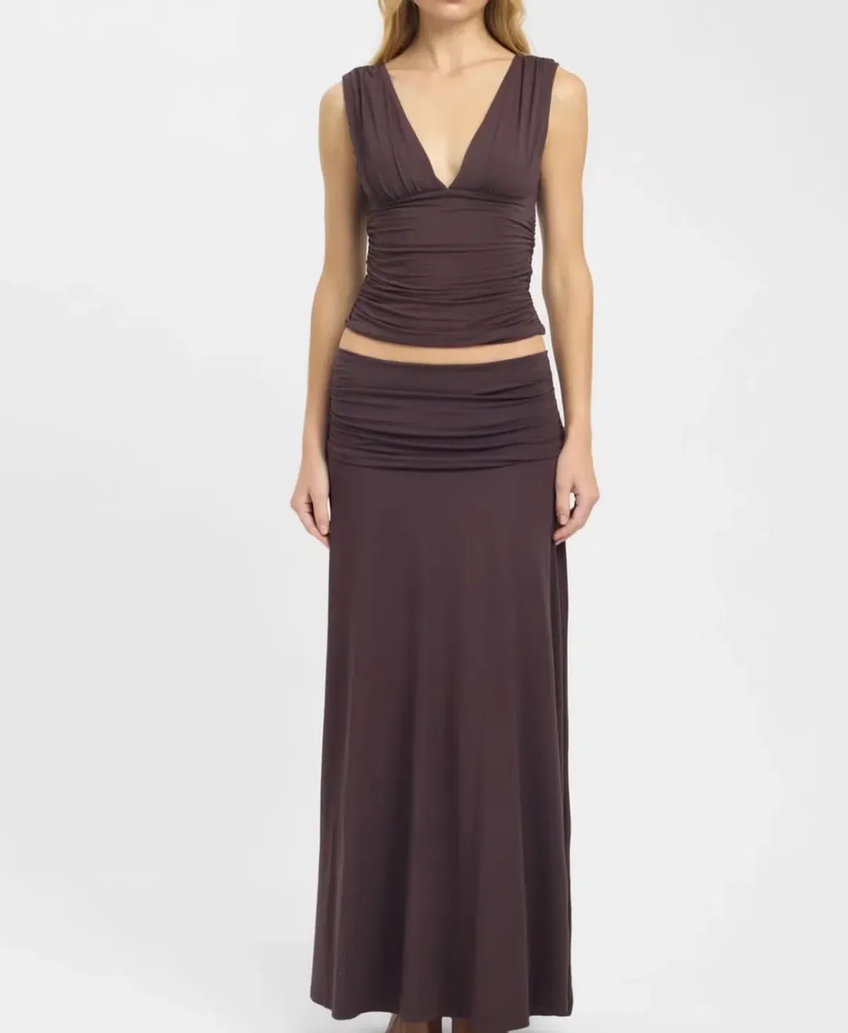 KOOKAI SOLIS TOP & ARLO MAXI SKIRT DARK MAHOGANY 6 for rent on The Volte - main image