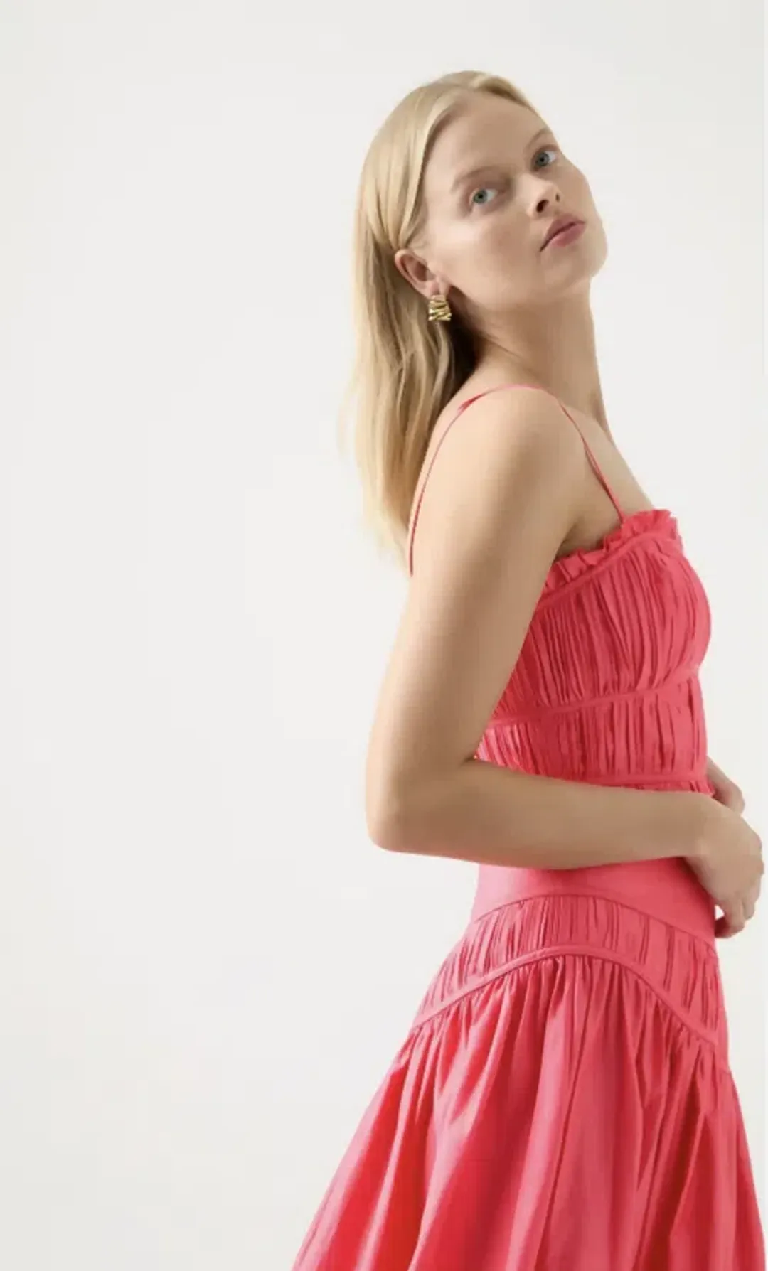 AJE 2-piece size 8 Pepper Ruched Bodice & Curve Midi Skirt Rouge Pink for rent on The Volte - main image