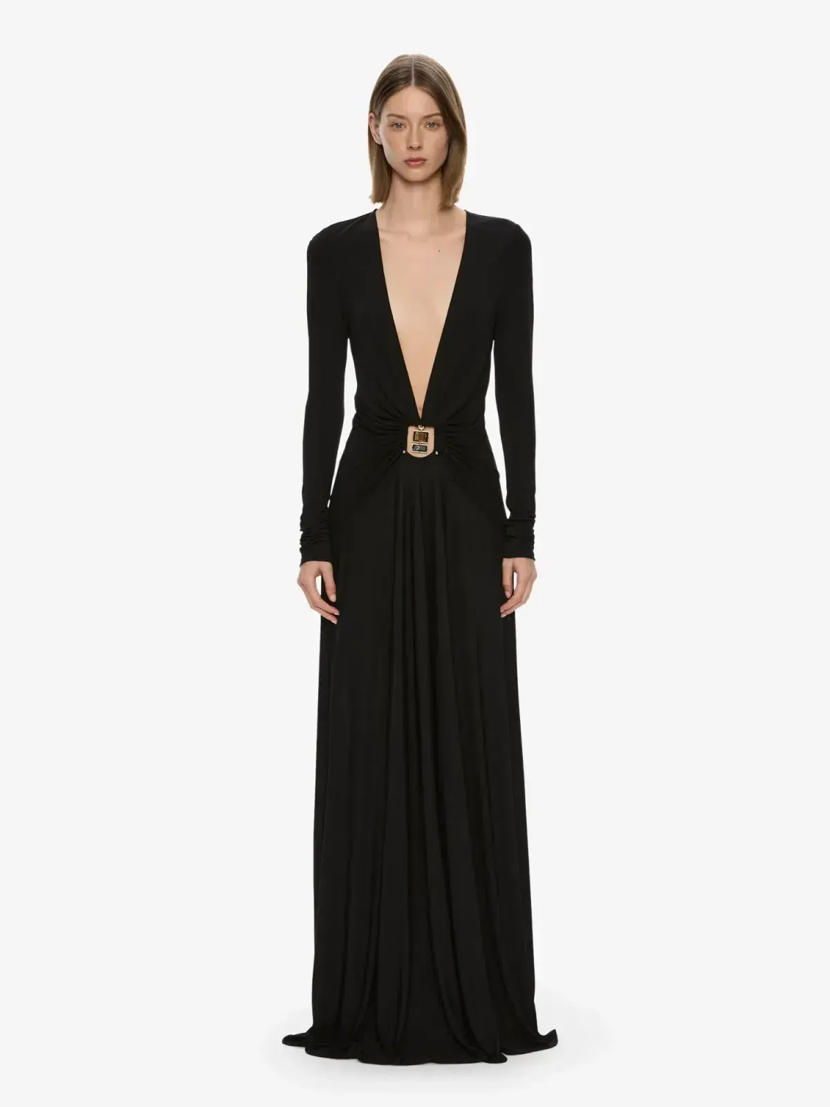Christopher Ebser Bezel Quartz Ruched Long Sleeve Dress Black Size 6 for rent on The Volte - main image