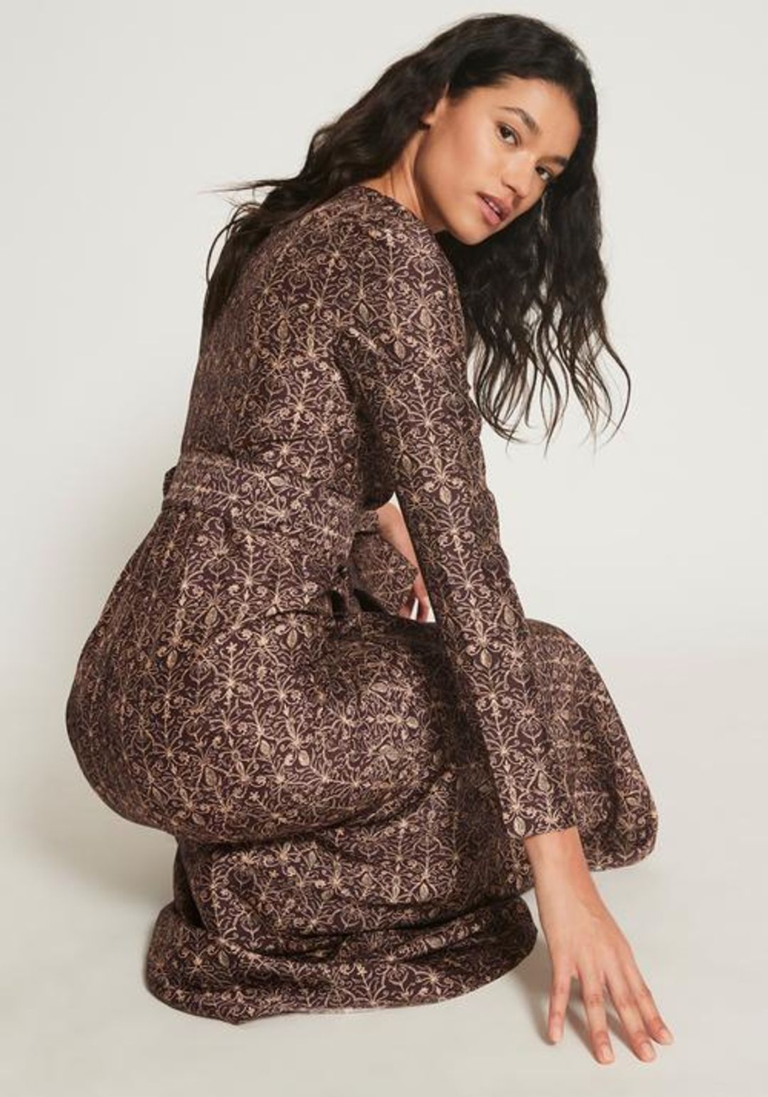 Sir The Label Siena Asymmetric Ruffle Midi Gown Brown | AU 10 for rent on The Volte - main image