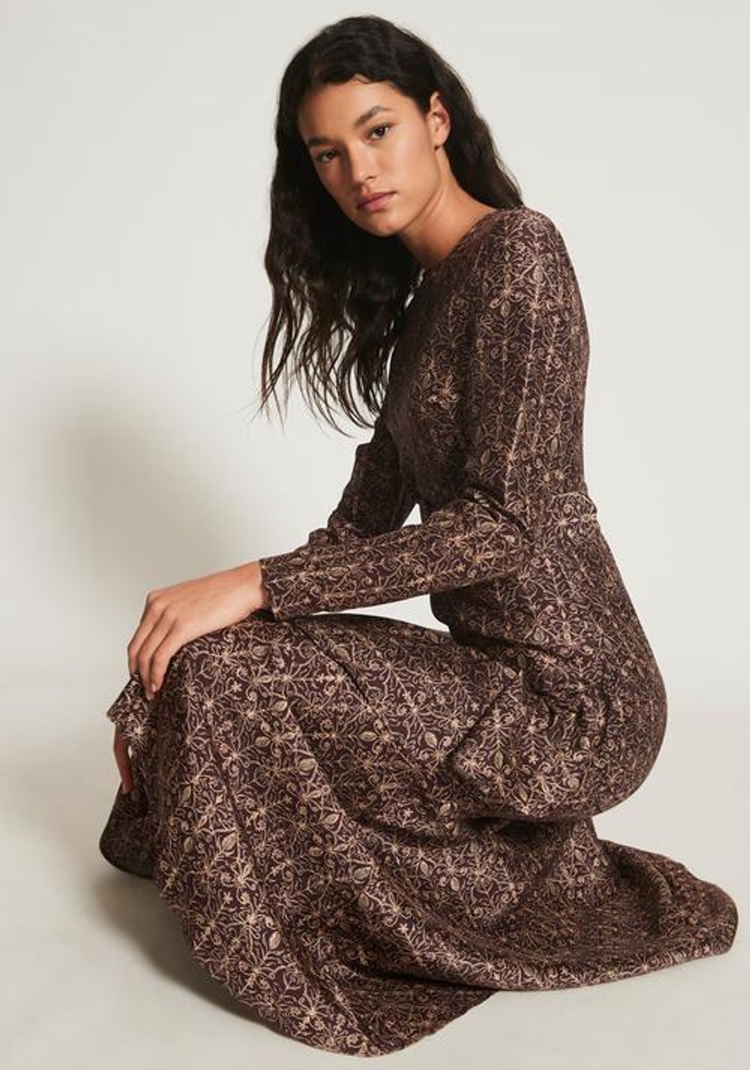 Sir The Label Siena Asymmetric Ruffle Midi Gown Brown | AU 10 for rent on The Volte - main image