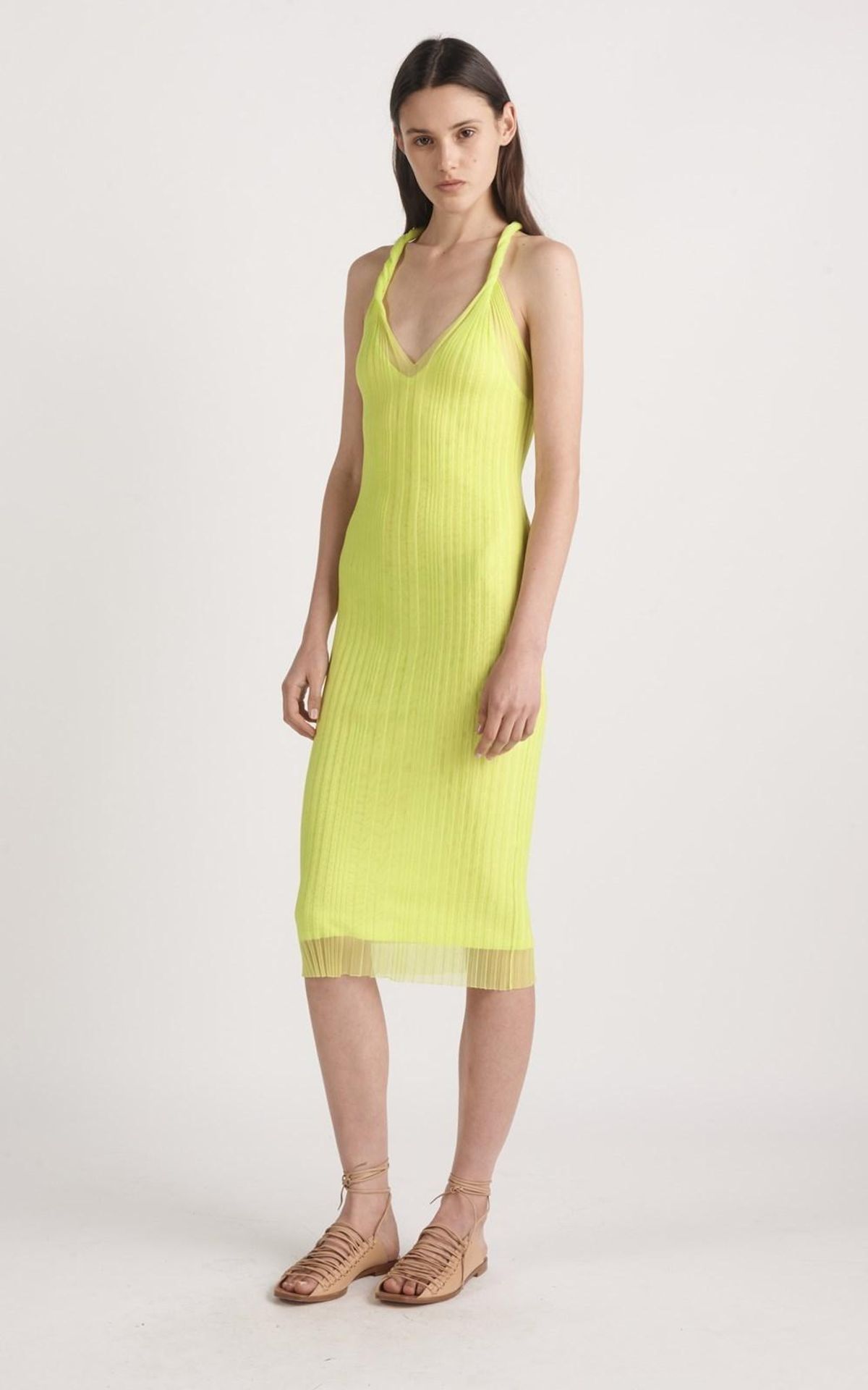 Dion Lee Sheer Pleat Twist Tank Midi Dress Zest Yellow Size 4 - Image 3