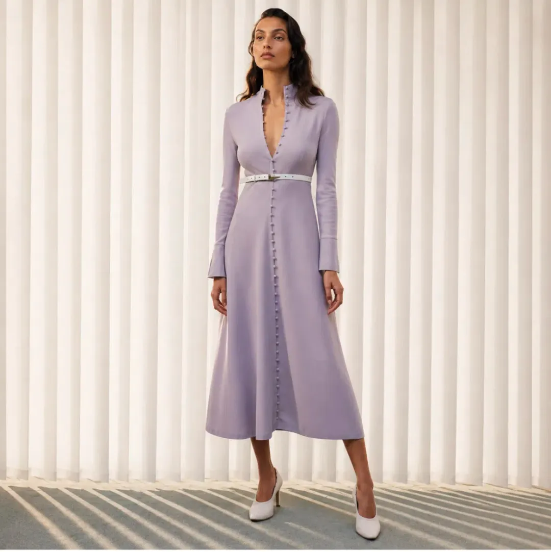 Scanlan Theodore Button Down Polo Dress in Lilac Mauve Size M for rent on The Volte - main image