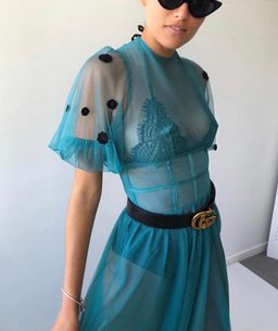 Judy Copley Couture Black Poppy Dress Teal Size 8 for rent on The Volte - image 1