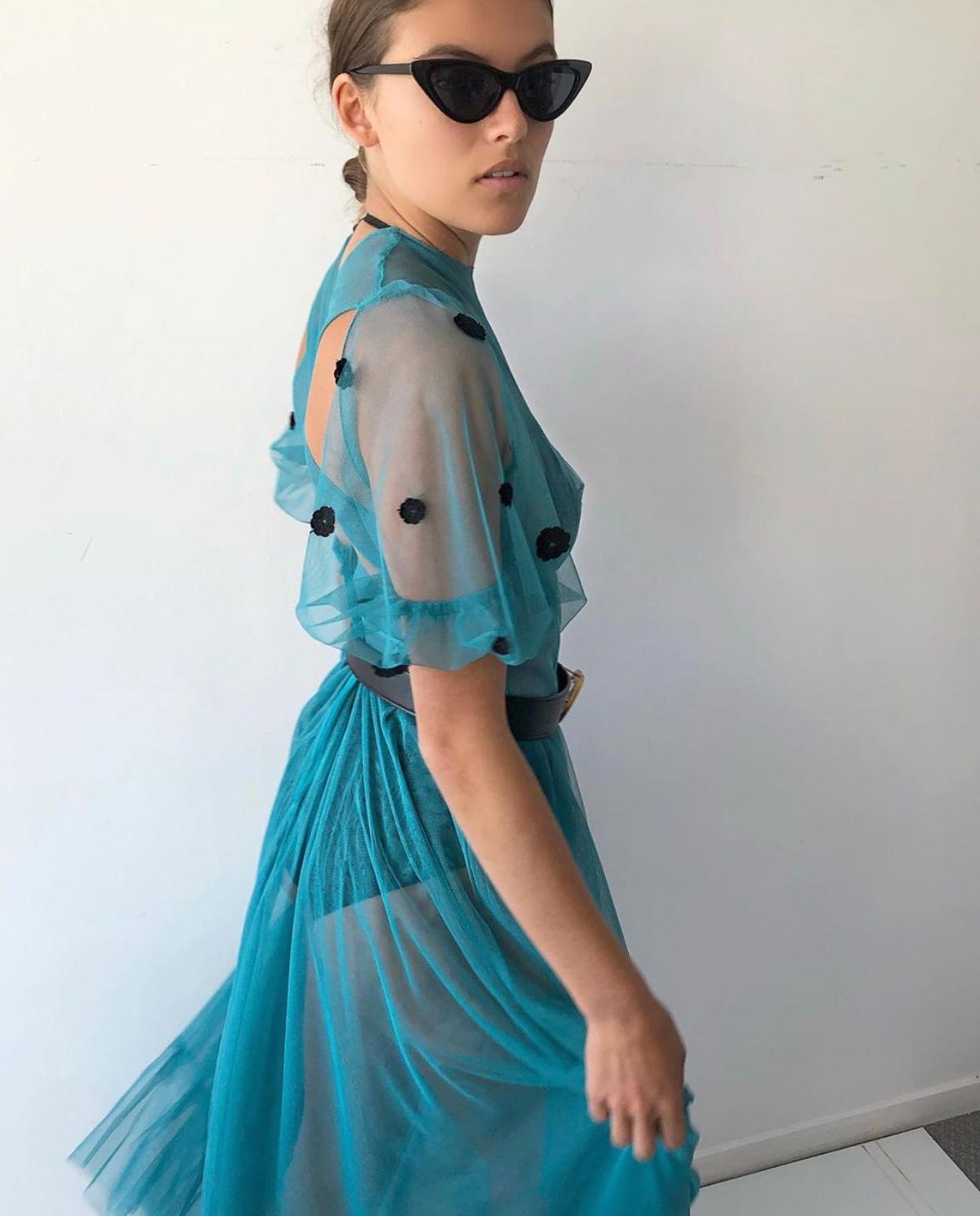 Judy Copley Couture Black Poppy Dress Teal Size 8 - Image 3