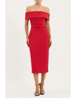 Rebecca Vallance Precious Midi Dress; red; size 10 for rent on The Volte - image 1