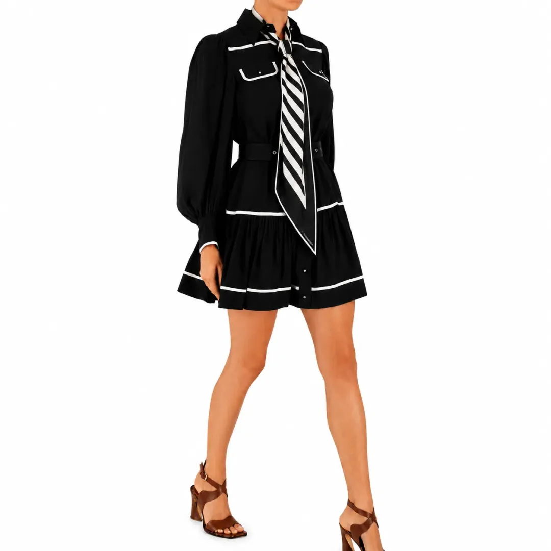 Zimmermann Scarf Belted Black Shirt Dress Size OP / AU 6 for rent on The Volte - main image