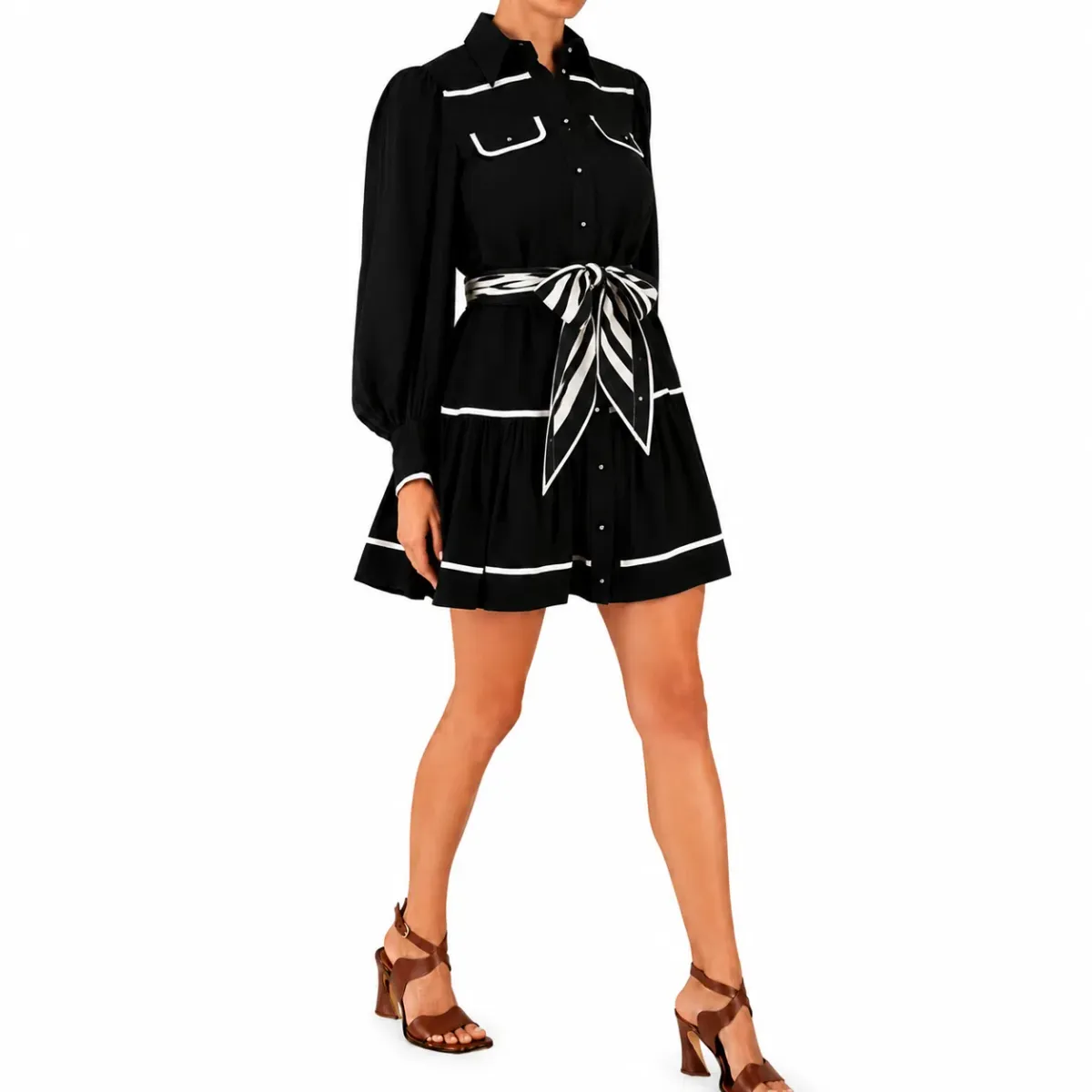 Zimmermann Scarf Belted Black Shirt Dress Size OP / AU 6 for rent on The Volte - main image