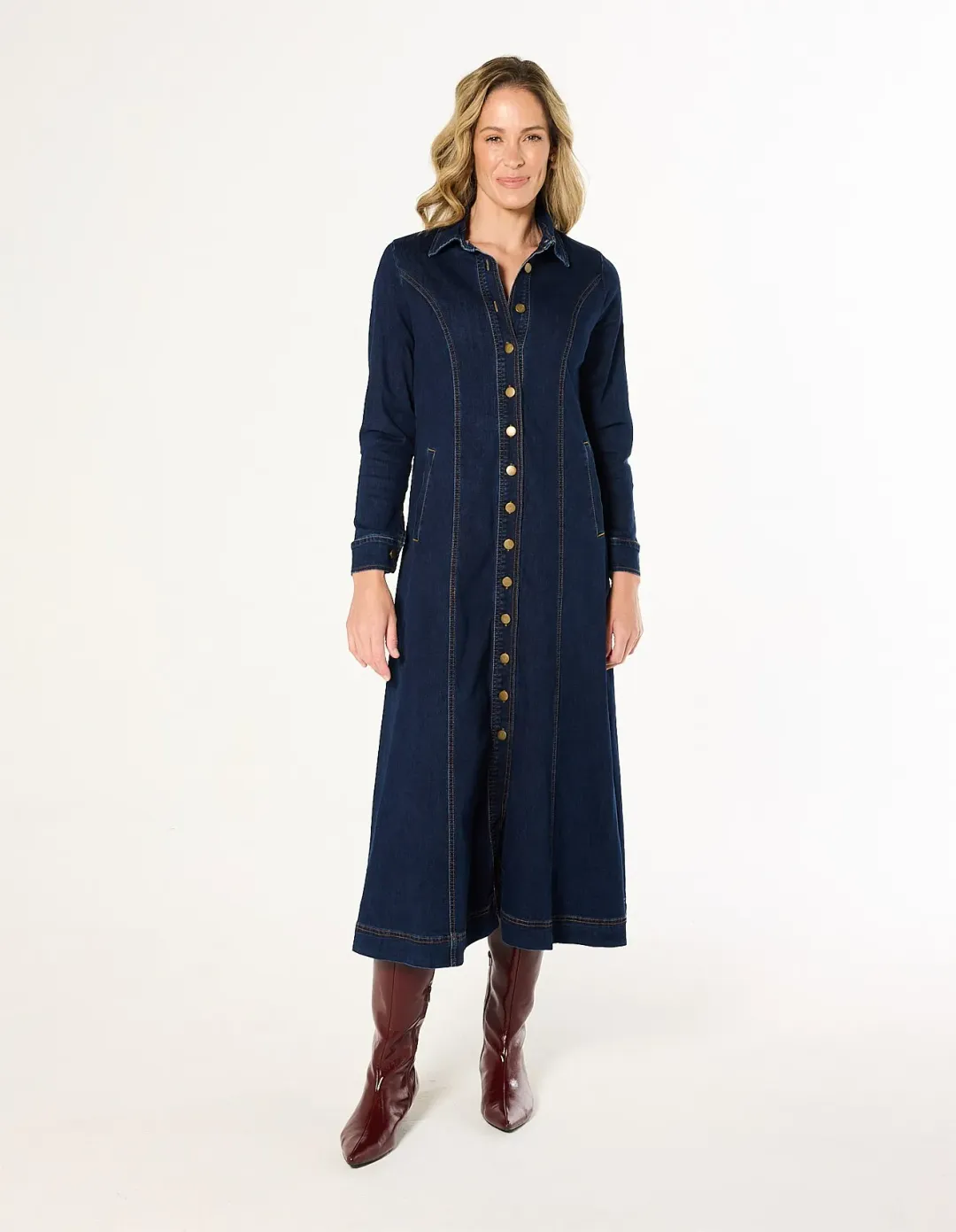 Adrift Collared Denim Dress XL Dark Wash for rent on The Volte - main image