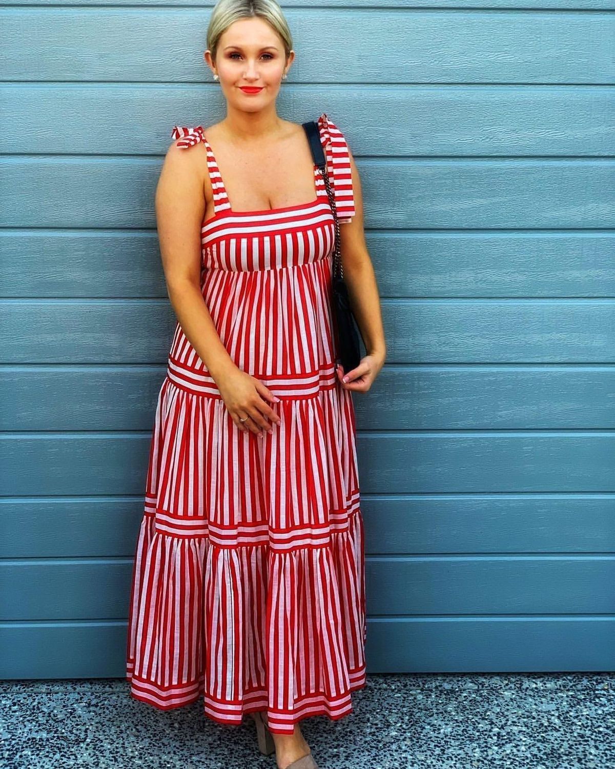 Zimmermann Zinnia Stripe Tie Tiered Dress Red Stripe Size 6 for rent on The Volte - main image