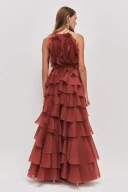 🤎 Aje Cleo Gown in Rust Brown - Size 14 - Ruffle Tiered Maxi Dress 🤎 for rent on The Volte - image 2