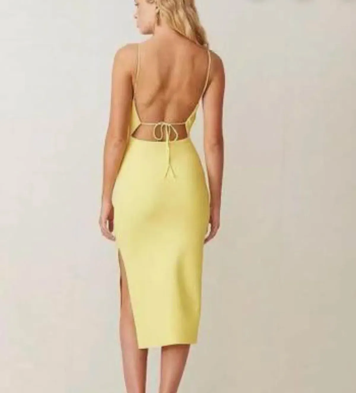Bec & Bridge Gemma Midi Dress Yellow Size 10 spaghetti strap backless with thigh slit, midi dress, - Image 2