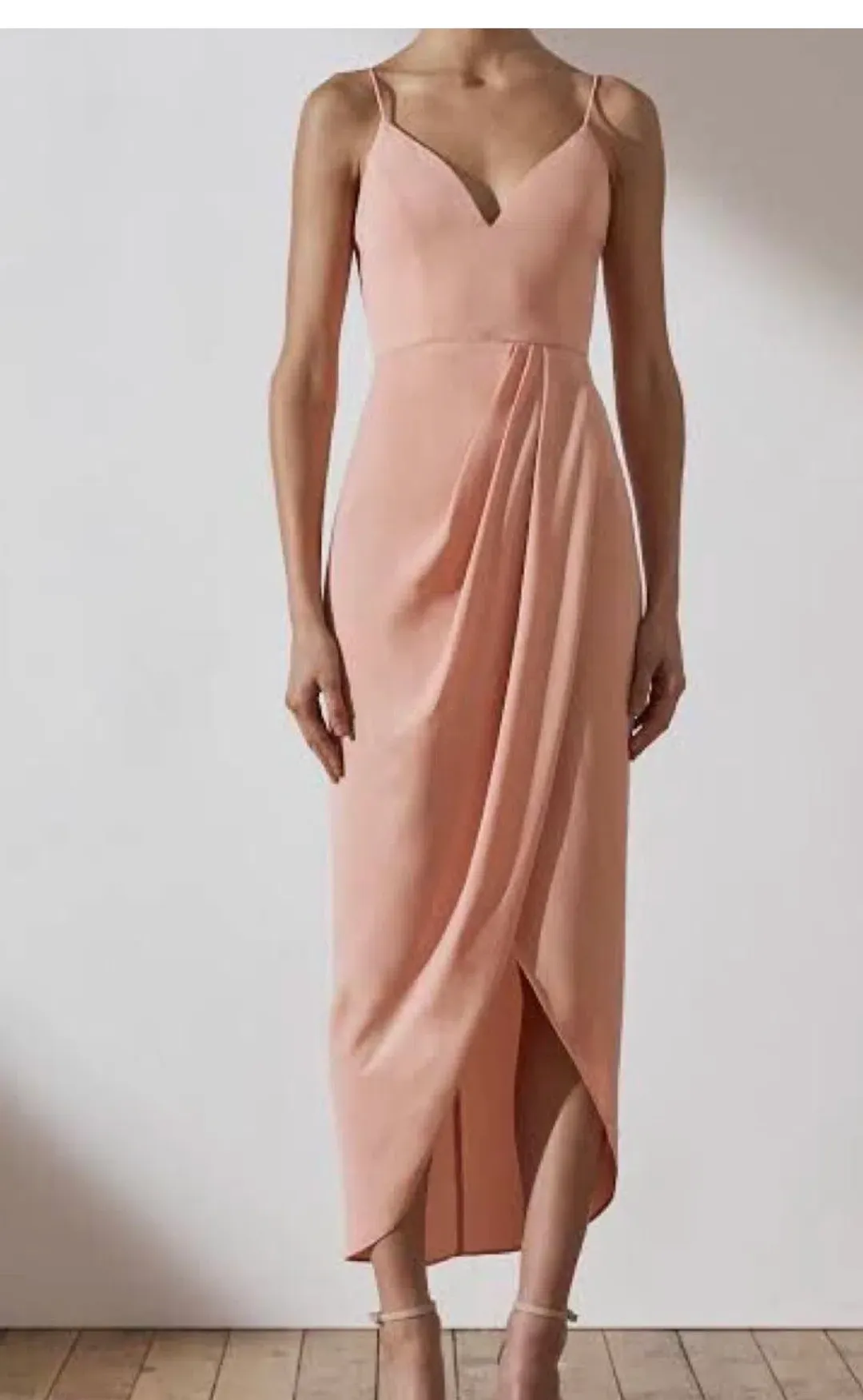 Shona Joy Cocktail midi Draped Dress, size 8, dusty pink for rent on The Volte - main image