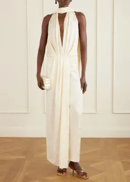 JOHANNA ORTIZ Wildly Beautiful tasseled satin-jacquard halterneck maxi dress size AU 8 for rent on The Volte - image 2