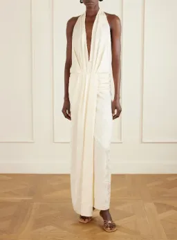 JOHANNA ORTIZ Wildly Beautiful tasseled satin-jacquard halterneck maxi dress size AU 8 for rent on The Volte - image 3