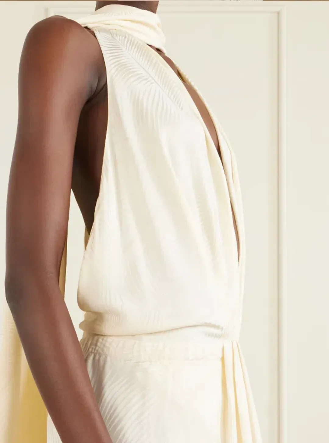 JOHANNA ORTIZ Wildly Beautiful tasseled satin-jacquard halterneck maxi dress size AU 8 for rent on The Volte - main image