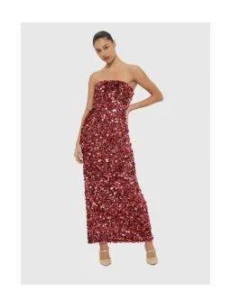 👠Leo Lin Rayna Sequin Bustier Maxi Dress - Size 12 - Mulberry / Red Wine / Burgundy Strapless Formal Gown 👠 for rent on The Volte - image 3