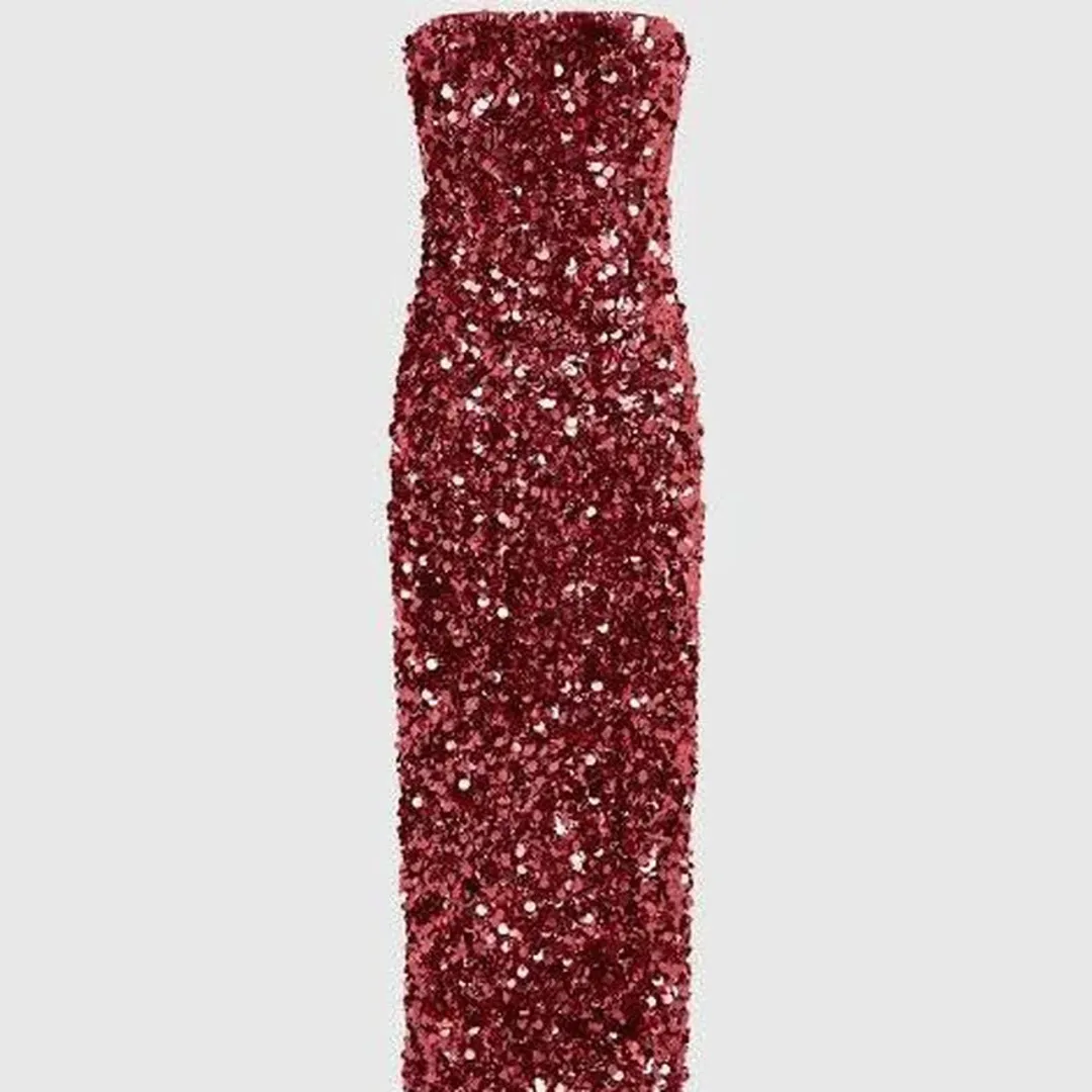 👠Leo Lin Rayna Sequin Bustier Maxi Dress - Size 12 - Mulberry / Red Wine / Burgundy Strapless Formal Gown 👠 for rent on The Volte - main image