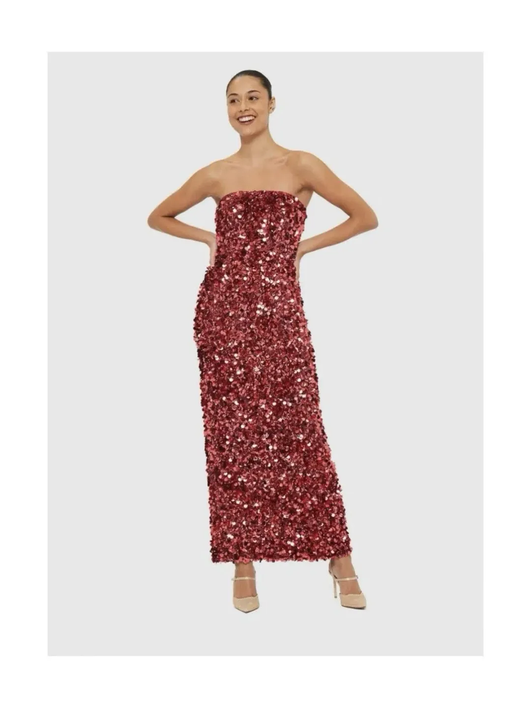 👠Leo Lin Rayna Sequin Bustier Maxi Dress - Size 12 - Mulberry / Red Wine / Burgundy Strapless Formal Gown 👠 for rent on The Volte - main image