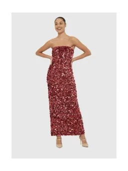 👠Leo Lin Rayna Sequin Bustier Maxi Dress - Size 12 - Mulberry / Red Wine / Burgundy Strapless Formal Gown 👠 for rent on The Volte - image 1