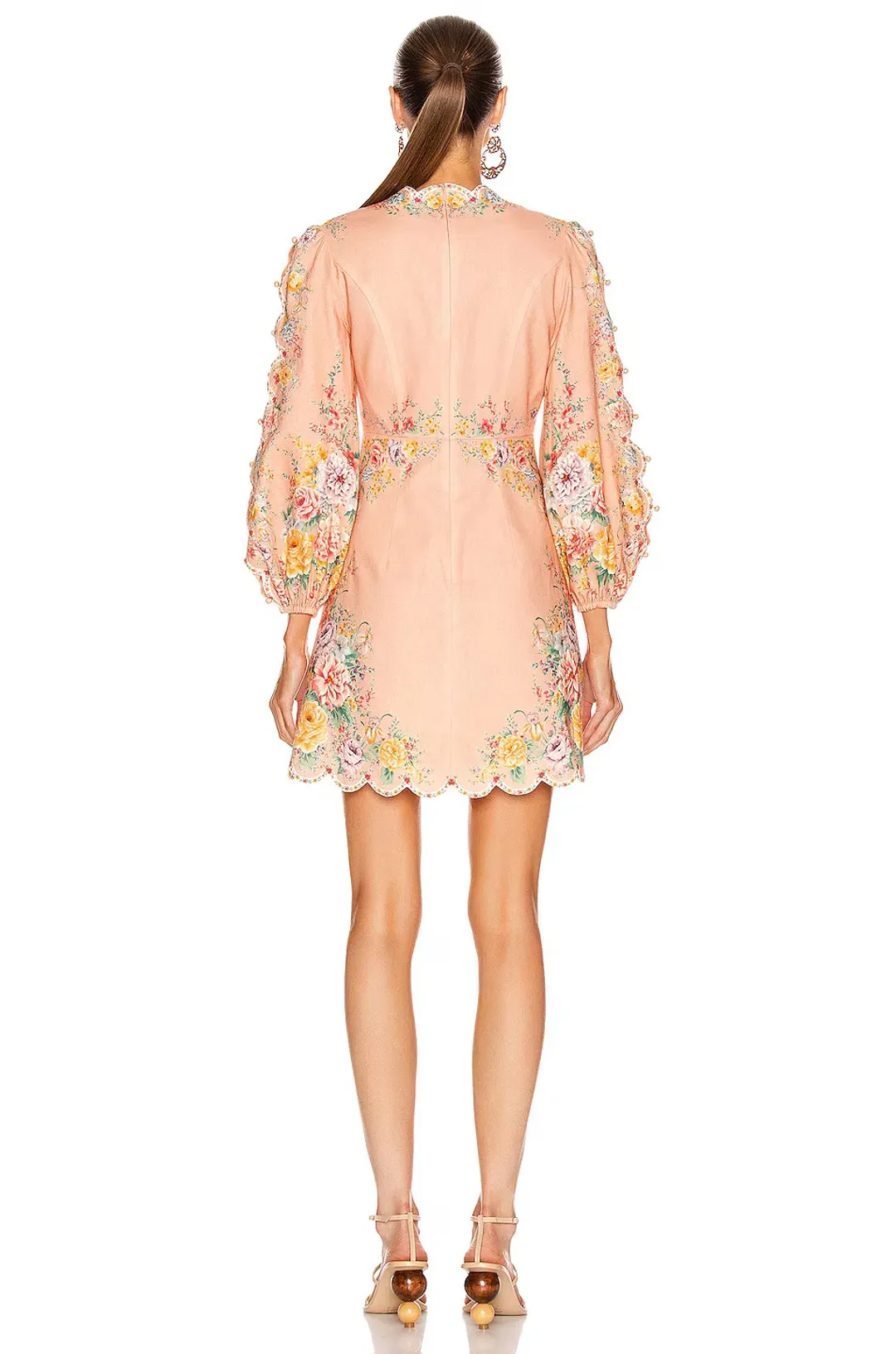 Zimmermann Zinnia Scallop Mini Dress in Coral Floral Size 0 (AU 8) for rent on The Volte - main image