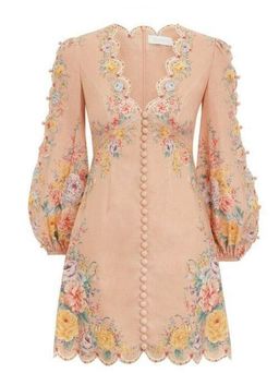 Zimmermann Zinnia Scallop Mini Dress in Coral Floral Size 0 (AU 8) for rent on The Volte - image 3