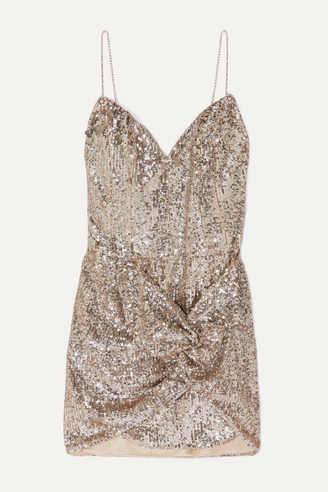 Magda Butrym - Deva twisted embellished sequined satin mini dress in Gold (size 10) for rent on The Volte - main image