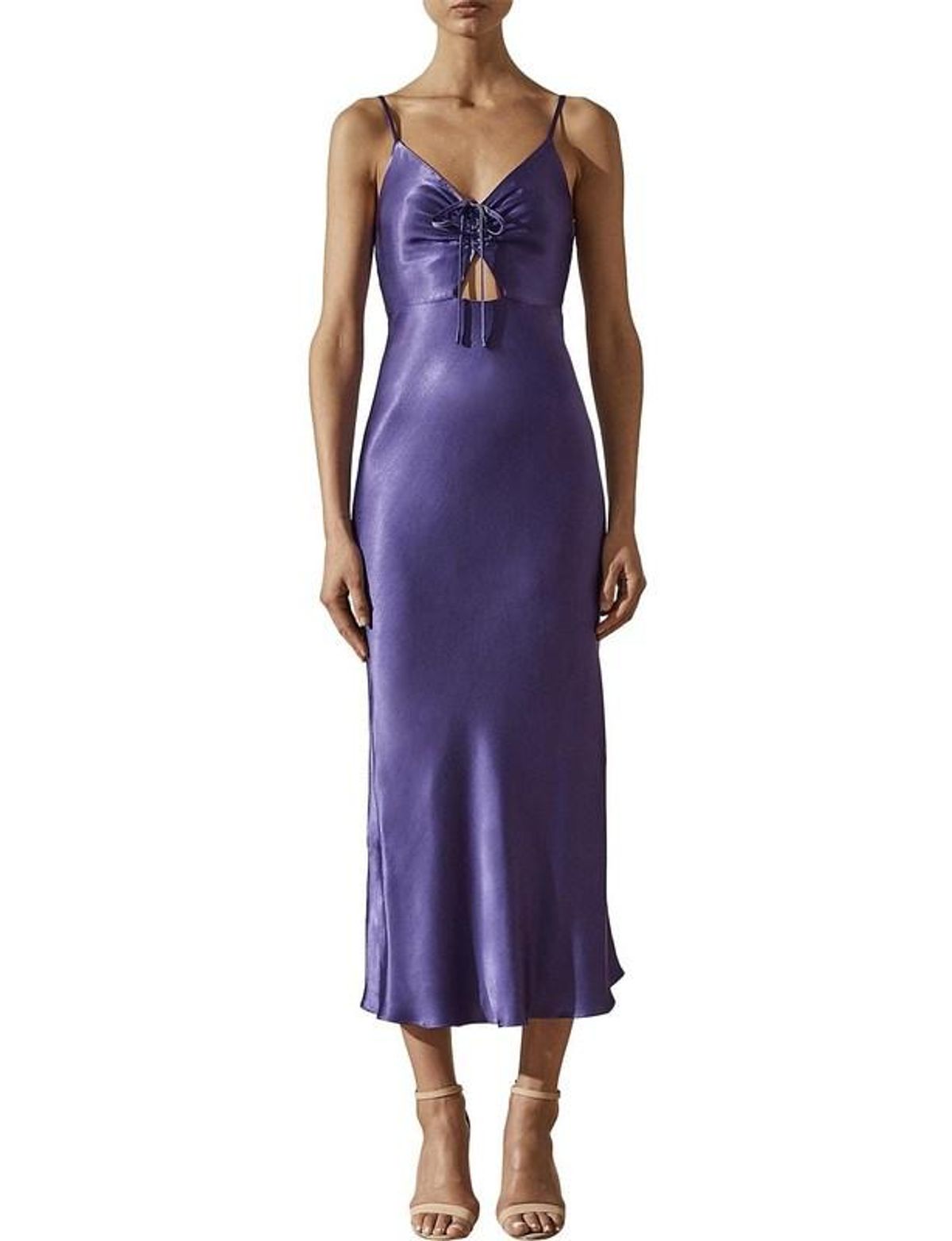 Shona Joy Jefferson Ruched Bias Midi Dress Purple Size 12 for rent on The Volte - main image