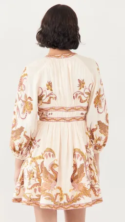 Zimmermann Cassia Plunge Bow Mini Dress Cream Bird Floral Size 6 for rent on The Volte - image 2