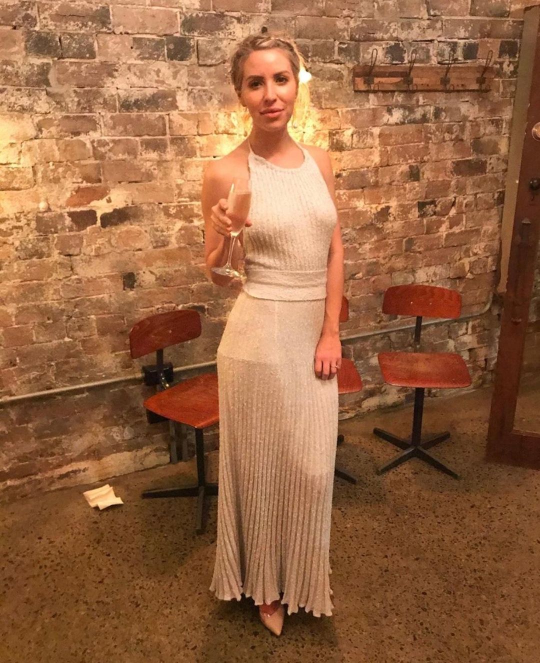 Scanlan Theodore Calypso Tinsel Halter Gown Pale Grey Size S / Au 8 for rent on The Volte - main image