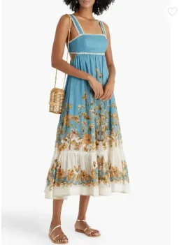 Zimmermann Chintz Tiered Midi Dress in Blue Floral Size 1 / AU 10 for rent on The Volte - image 1