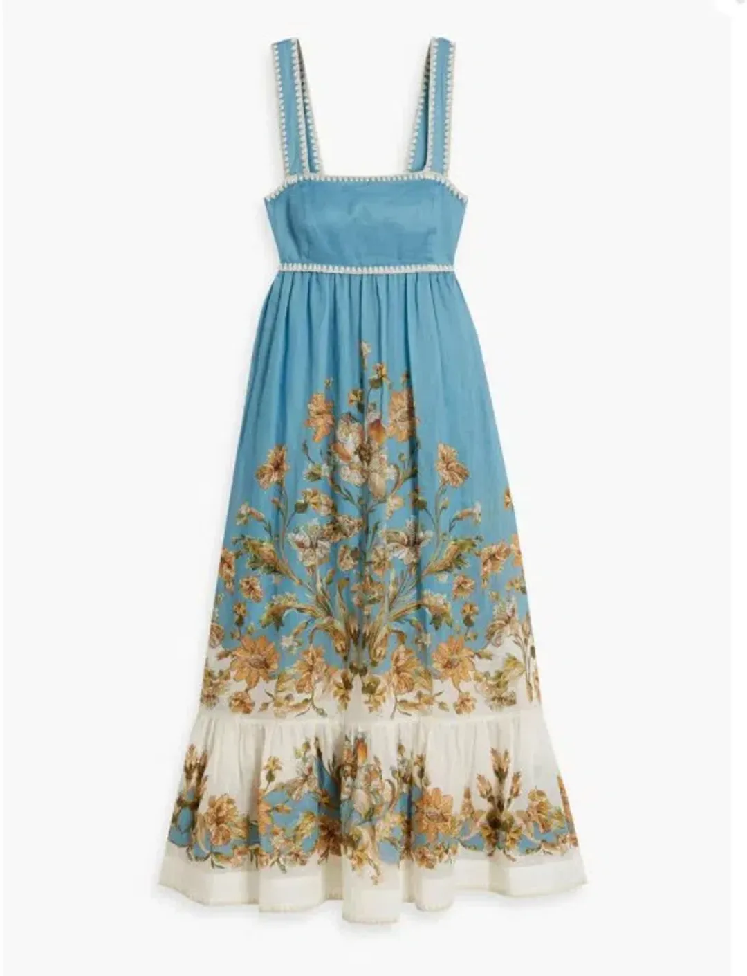 Zimmermann Chintz Tiered Midi Dress in Blue Floral Size 1 / AU 10 for rent on The Volte - main image