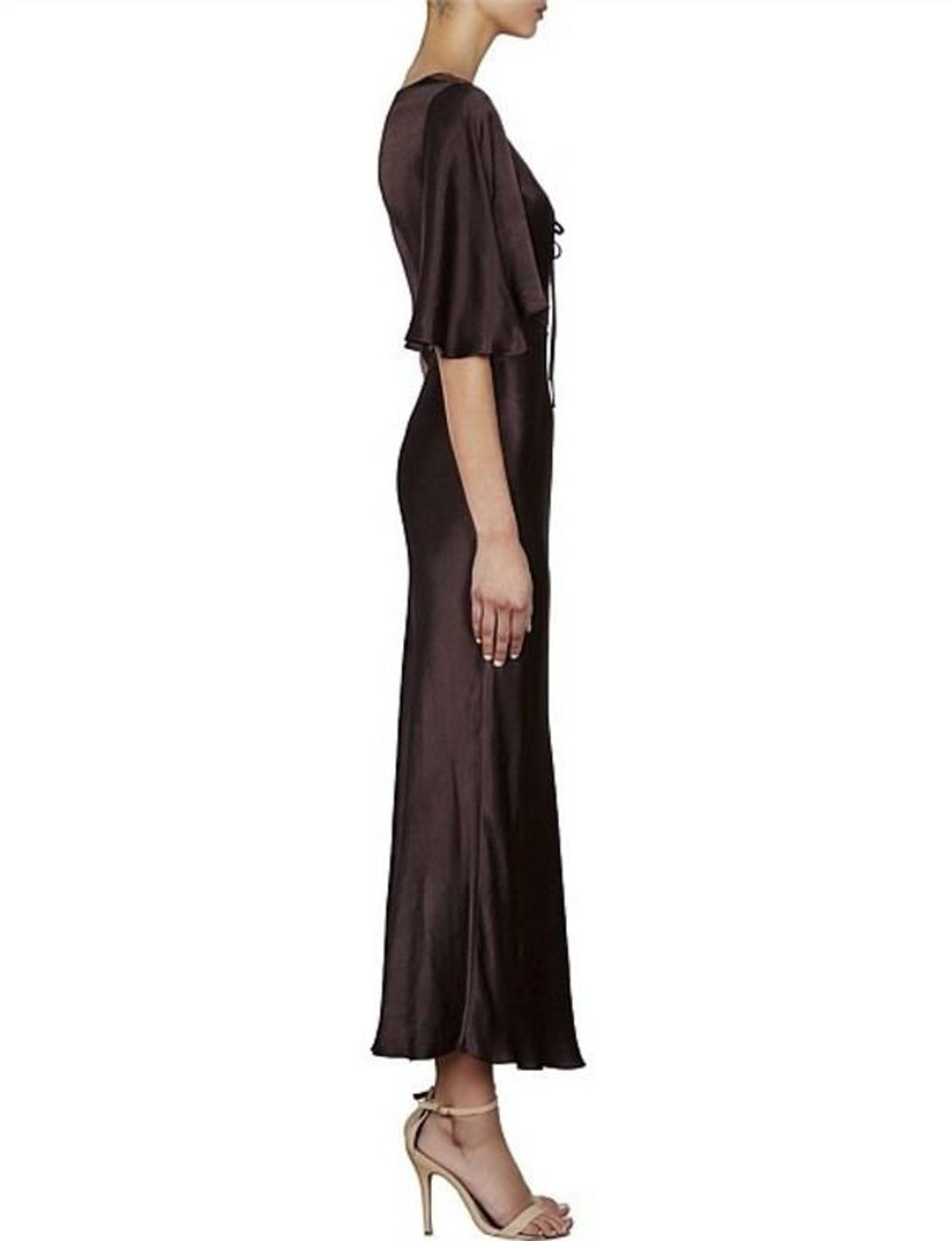 Shona Joy Wright Flutter Sleeve Bias Midi Dress Espresso Size 8 - Image 3