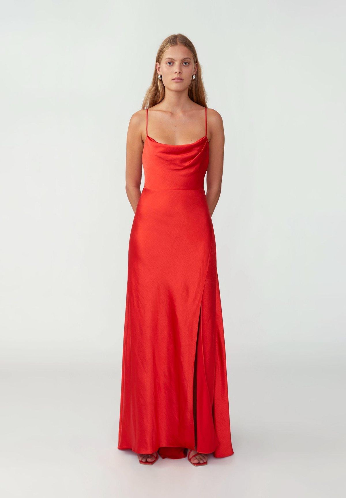 Fame & Partners Red Strappy Draped Gown Size 10 - Image 1