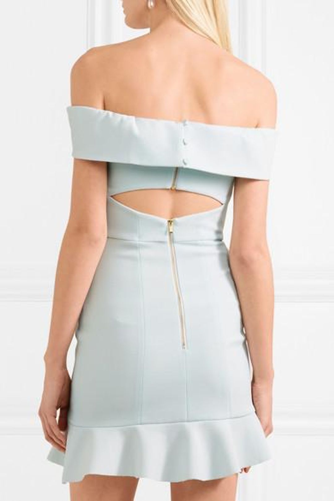 Rebecca Vallance Hamptons Off The Shoulder Crepe Mini Dress in Size 10 for rent on The Volte - main image